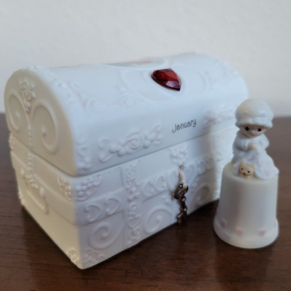 Vintage Precious Moments Porcelain trinket box for January babies